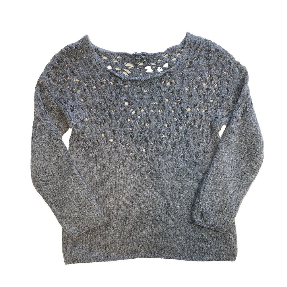 Eileen Fisher Sweater Womens Medium* Wool Mohair Gray Pullover Open Knit Shirt